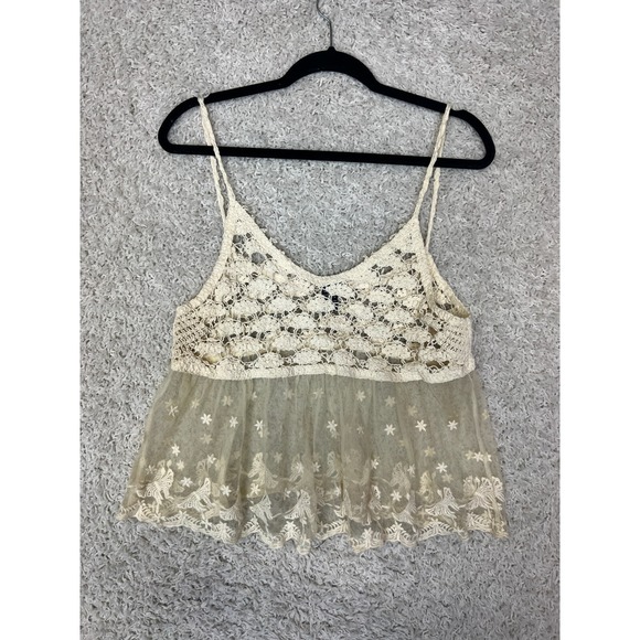 Rue21 Tops - rue21 Crochet Baby Doll Crop Top Womens Large Open Knit Sheer Cami Boho Y2K